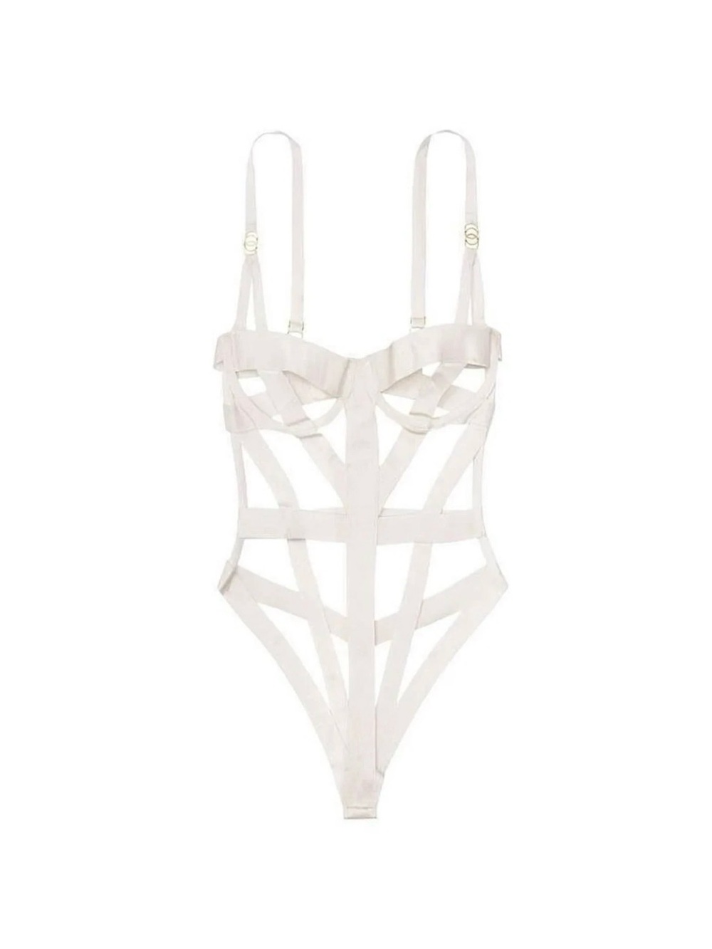 Victoria's Secret Very Sexy Luxe Banded Caged Strappy Teddy Bodysuit White XXL